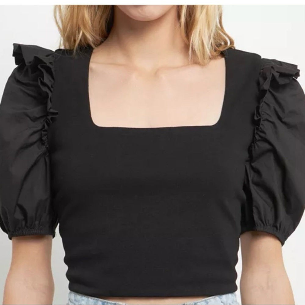 English Factory Black Ruffle Sleeve Blouse
